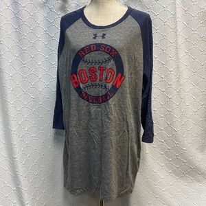 Under‎ Armour size 2X loose Heather Gray and Navy Boston Baseball 3/4 length Tee